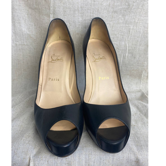 Christian Louboutin Black Red Leather Prive Open Toe Pump Heels Size 40 - Picture 1 of 16